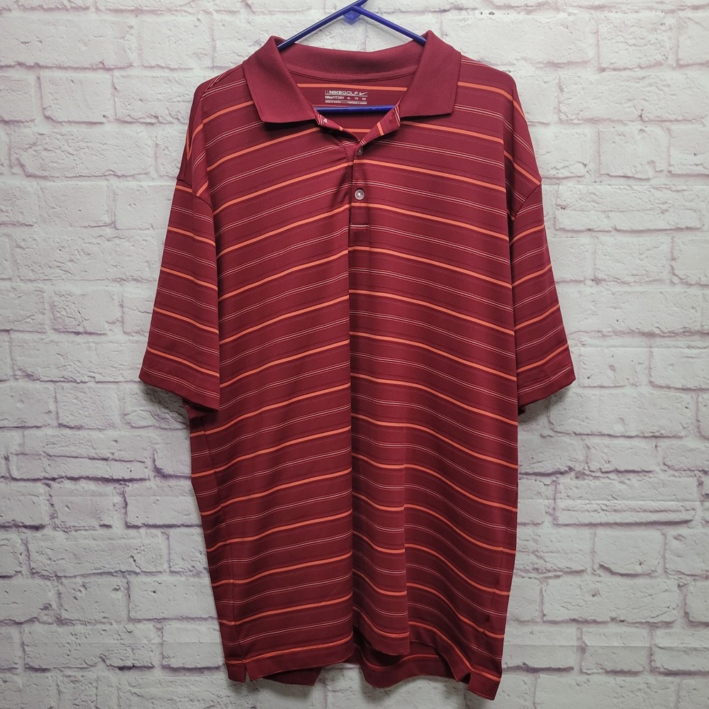 Nike Golf Dri-Fit Polo Shirt XL Red Stripe Athletic Golfcore Preppy Sporty